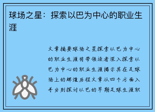 球场之星：探索以巴为中心的职业生涯